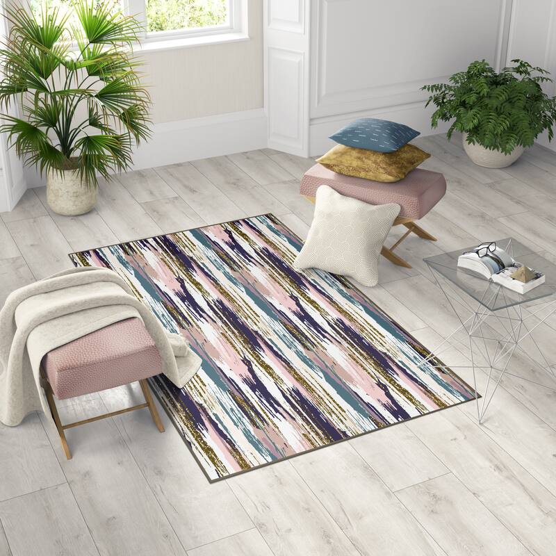 Living Room Area Rug Nonslip, Abstract Brushstrokes Glitter Pattern