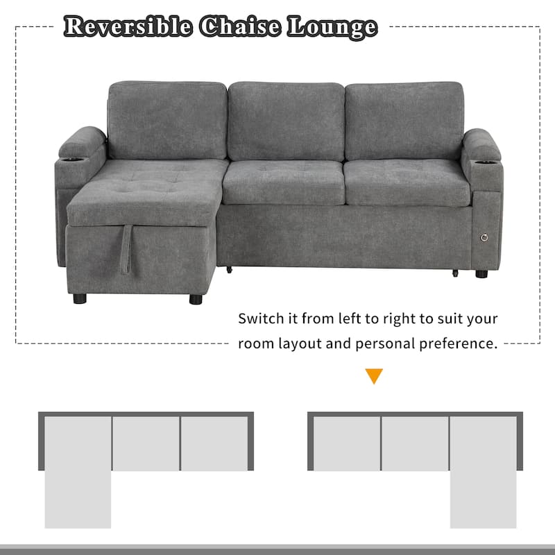 Modern L Shaped Sectional Sofa with Reversible Chaise and Hidden Storage and USB Ports for Living Rooms