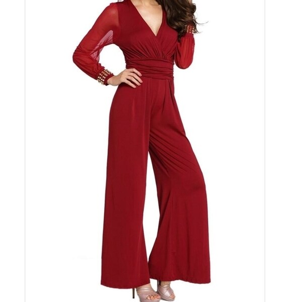 red long pants romper