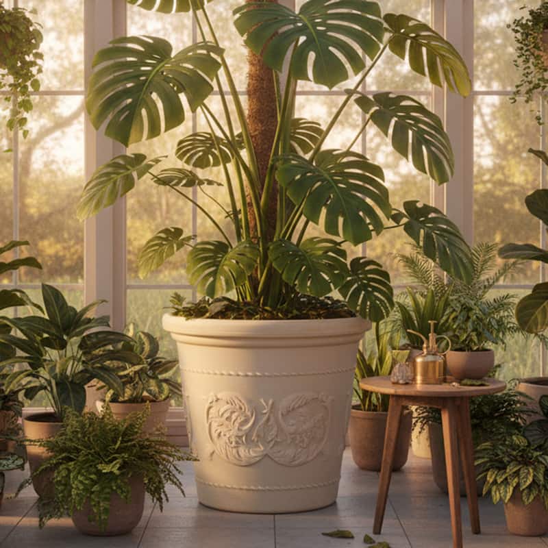 Sunnydaze Arabella Polyresin Large Round Outdoor Planter