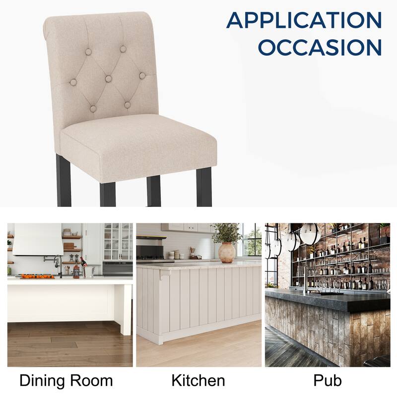 24 Inches Counter Height Bar Stools with Button Tufted Back Set of 2