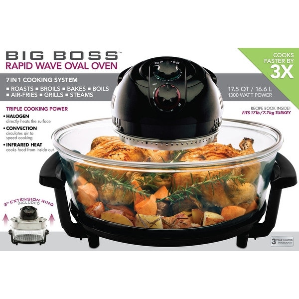 Big Boss Oval Rapid Wave 17.5-Quart 1300 Watt Hi-Speed infrared convection Oven, and Turkey Roaster