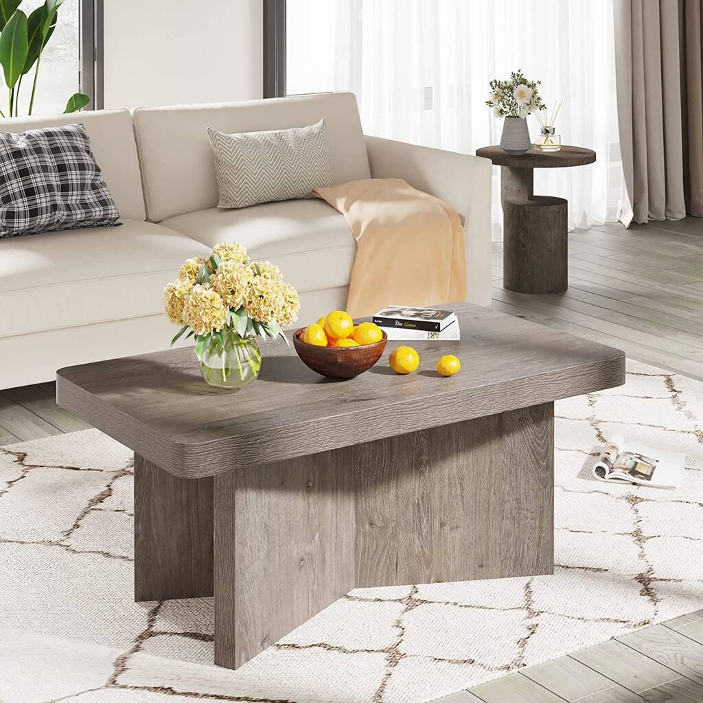 Wooden Grey Coffee Table, Farmhouse Coffee Tables for Living Room