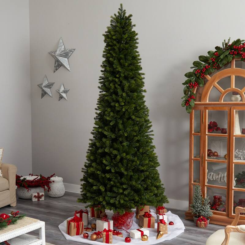 9.5ft. Slim Mountain Spruce Artificial Christmas Tree with 1400 Warm White Micro LED Lights & Remote - Majestic Statement Tree