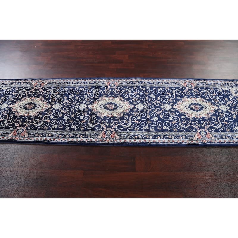 Blue Floral Medallion Transitional Turkish Rug Oriental Carpet