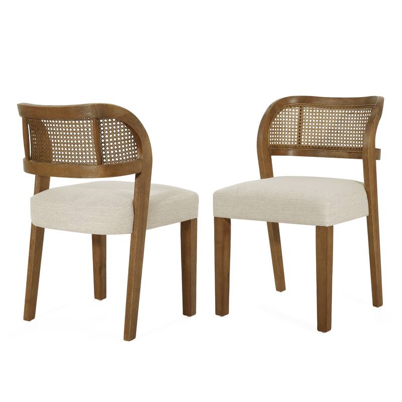 Christopher Knight Home - Minimalist 19.25"W Wood Dining Chairs Set with Hand-Woven Curved Backrest & Upholstered Seat