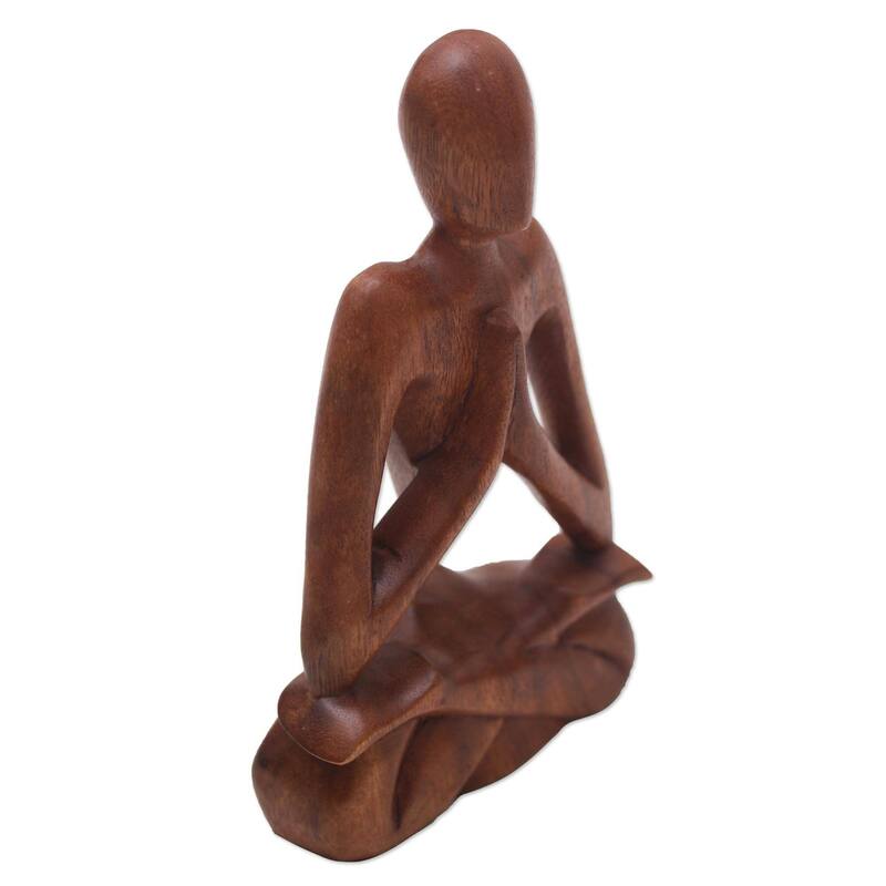 NOVICA Handmade Natural Meditation Wood Sculpture (Indonesia) - 7.75" H x 4.7" W x 1.4" D