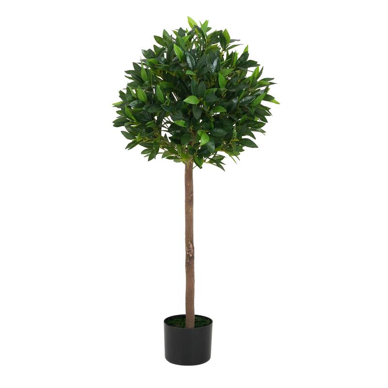 Roomfitters 49'' Artificial Topiary Bay Tree Ball Set of 2, Faux Indoor Decorative Plants with Black Plastic Pots for Home Décor