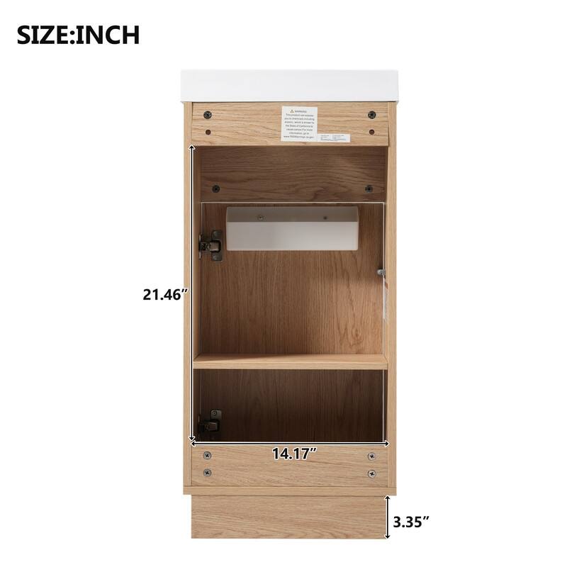 15.75" Bathroom Vanity with Reversible Resin Sink, Adjustable Shelf and Push-to-Open Door