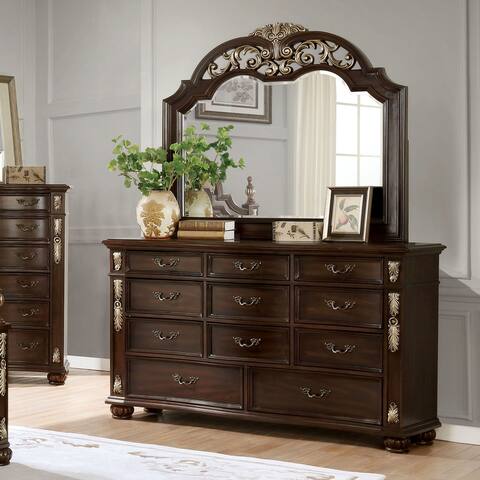 Furniture of America Urex Traditional Cherry Dresser and Mirror Set
