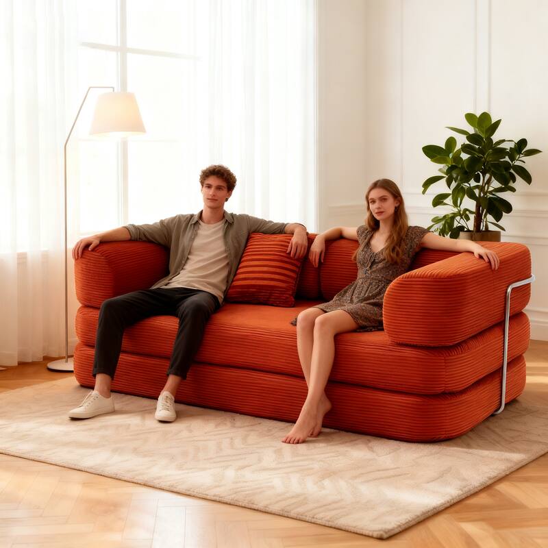 Modular Convertible Sofa Bed Floor Couch with Steel Frame, Simple Sofa Couch Lounge Sleeper Bed for Living Room