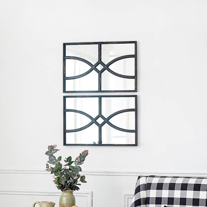 Set of 2 Rectangular Wooden Wall Mirror with Antique Frame