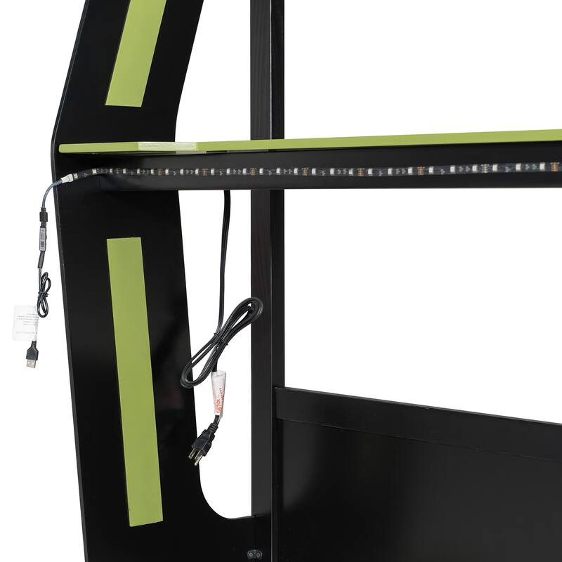 Full-Size Gaming Bunk Bed with RGB Desk, USB Charging & LED Light Strip by Harper&Bright Designs