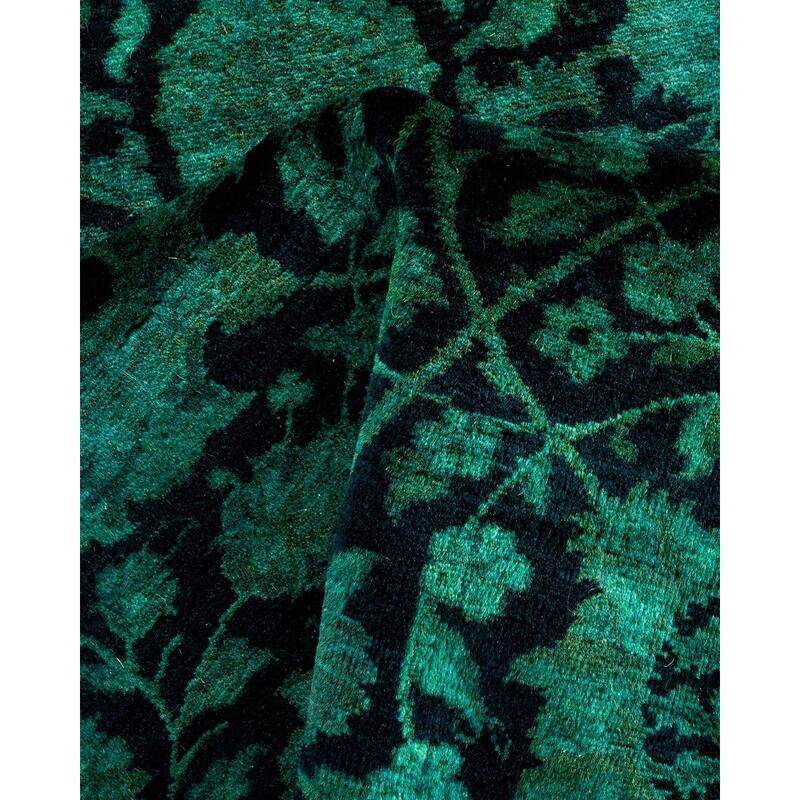 Overton Hand Knotted Wool Vintage Inspired Modern Contemporary Overdyed Green Runner Rug - 3' 0" x 12' 6"