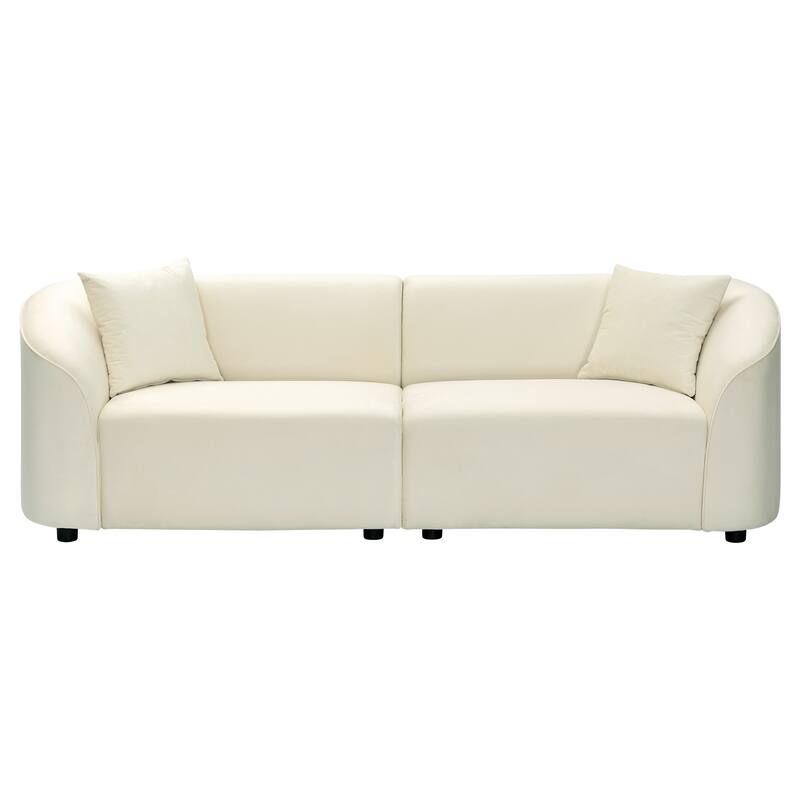 87" Beige Curved Velvet Sofa with Solid Wood+MDF Frame
