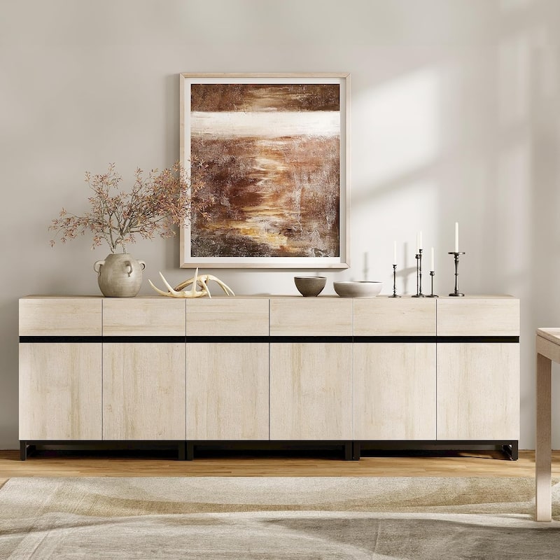 WAMPAT Storage Cabinet, Modern Sideboard with Adjustable Shelf and Metal Base