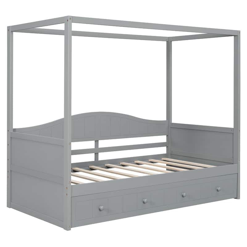 Twin Canopy Daybed with Trundle Bed, Space-Saving Design