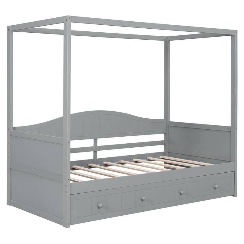 Twin Size Canopy Daybed with Trundle Solid Wood and MDF Frame
