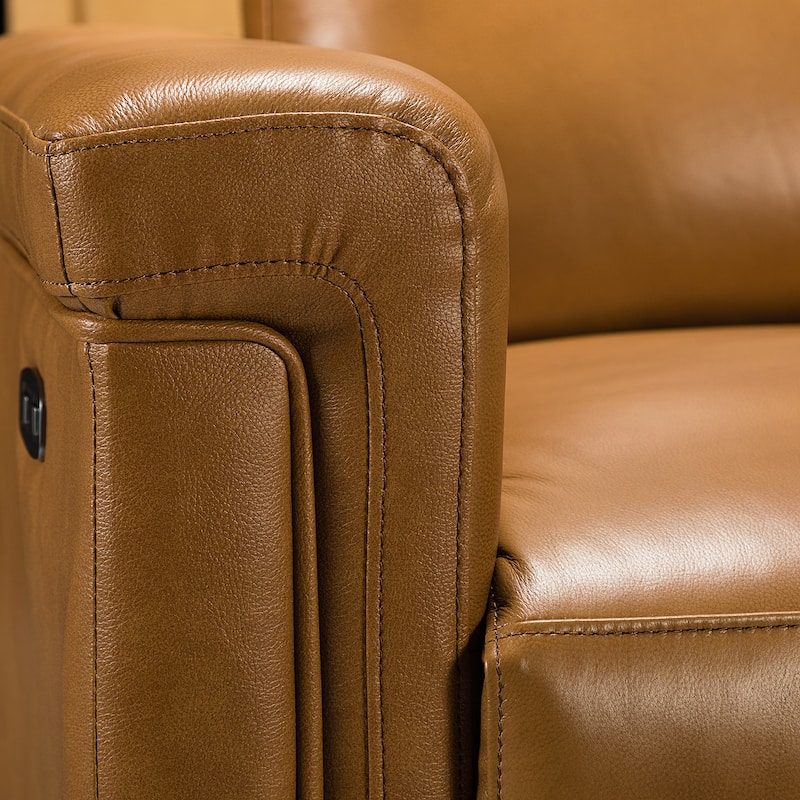 Alicia 34.65" Wide Contemporary Classic Genuine Leather Power Recliner With USB Port, Set of 2