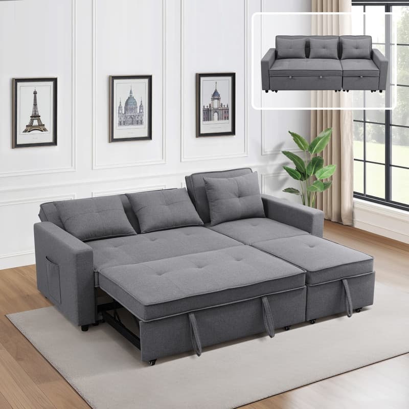 Versatile Grey Sofa with Adjustable Backrest and Removable Armrests