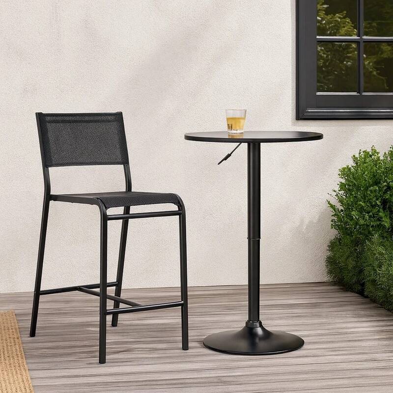 24 Inches Round Adjustable Pub Table with Metal Base, Black