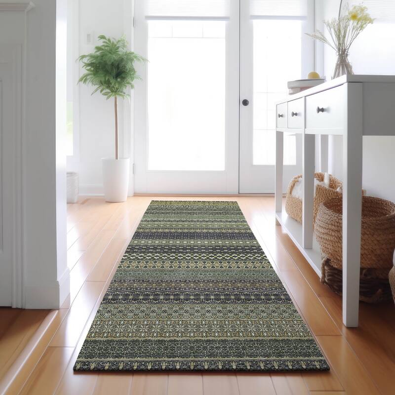 Premium Washable Super Soft Boho Stripes Mayfield Rug - Sage - 2' 3" x 7' 6" - Runner