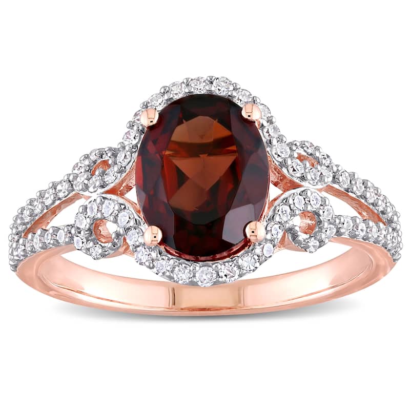 Miadora 10k Rose Gold Garnet & 1/3ct TDW Diamond Halo Split Shank Engagement Ring