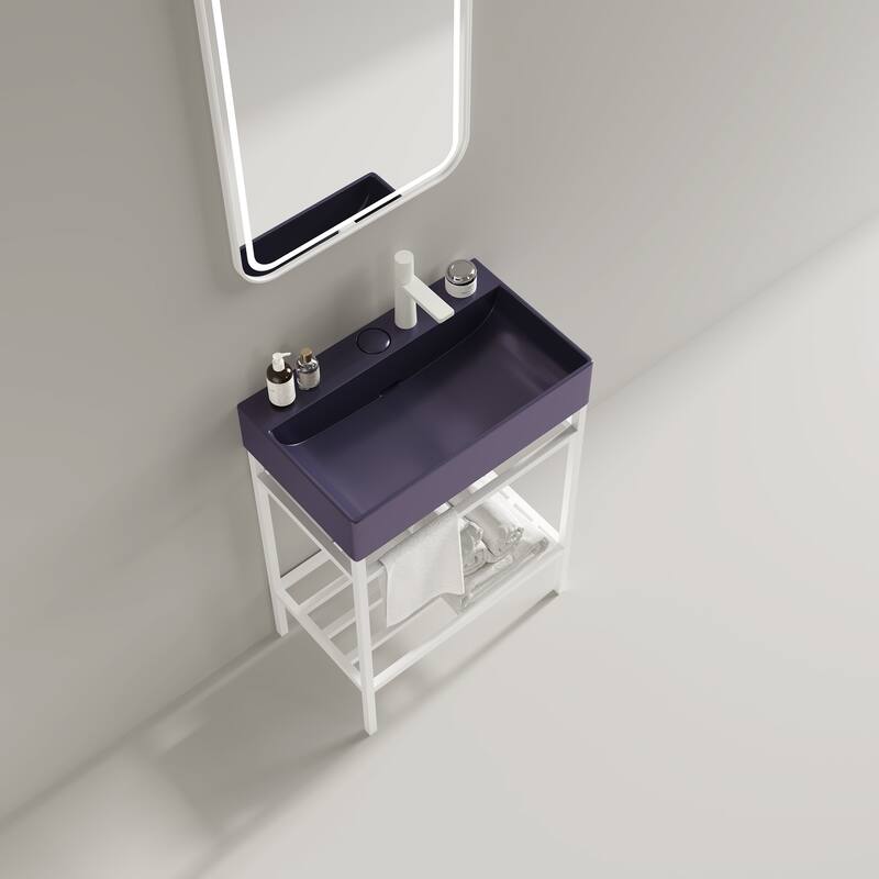 24 inch Metal Freestanding Bathroom Vanity Set with Integrated Ceramic Sink