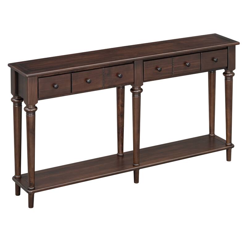 59.8" Retro Console Table with 4 Drawers and Open Shelf for Entryway, Living Room