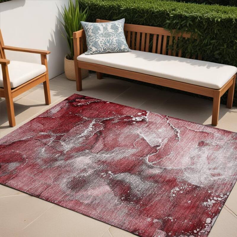 Rari Artistic Abstract Weather Resistant Classic Meets Modern Runner Outdoor Rug - 5' X 8' - Purple