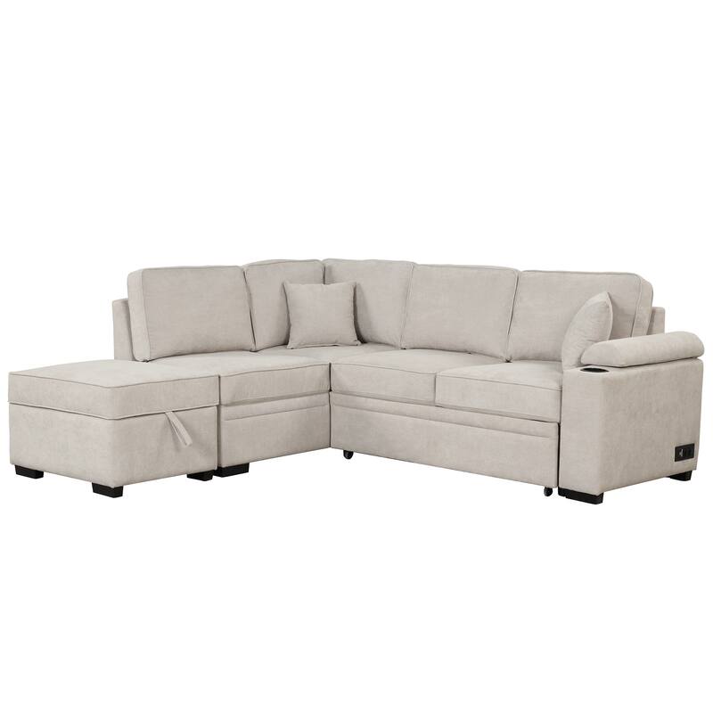 87.4" Sleeper Sofa Bed,2 in 1 Pull Out sofa bed L Shape Couch with Storage Ottoman for Living Room,Bedroom Couch and Small Apart