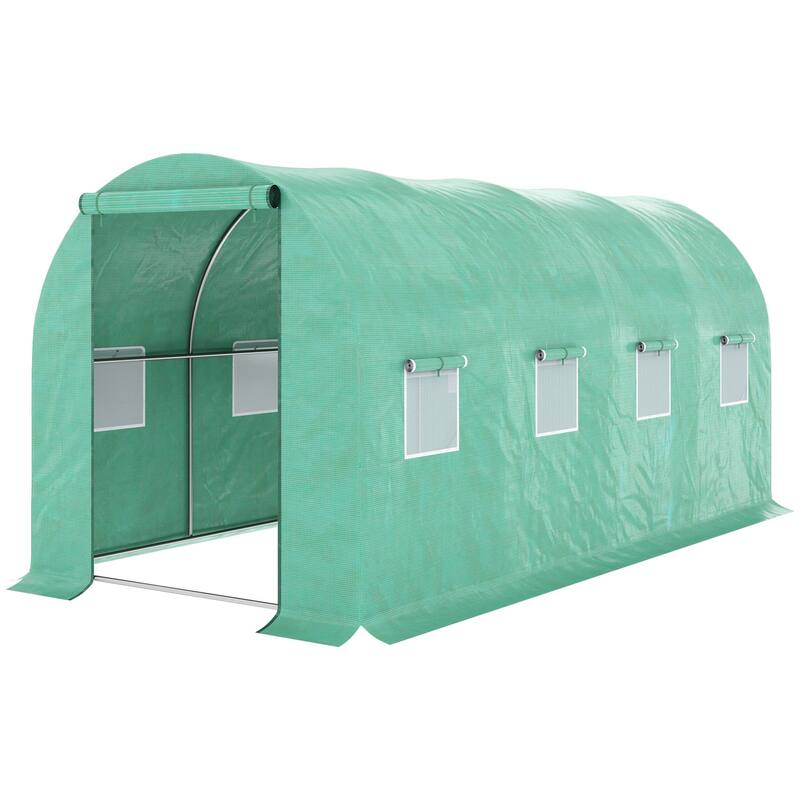 Outsunny Walk-in Tunnel Greenhouse with High-Quality PE Cover, Zipper Doors, & Windows, Green