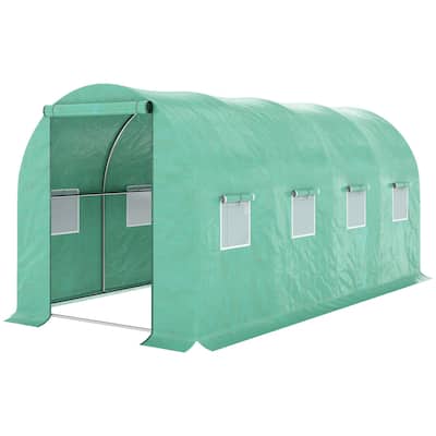 Walk-in Tunnel Hoop Greenhouse, Green House with Polyethylene PE Cover, Steel Frame, Roll-Up Zipper Door & Windows for Flowers