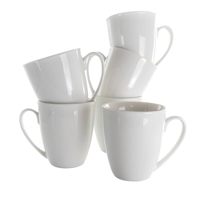 12 Ounce Mug 6 Piece Set in Porcelain - White - 6 Piece