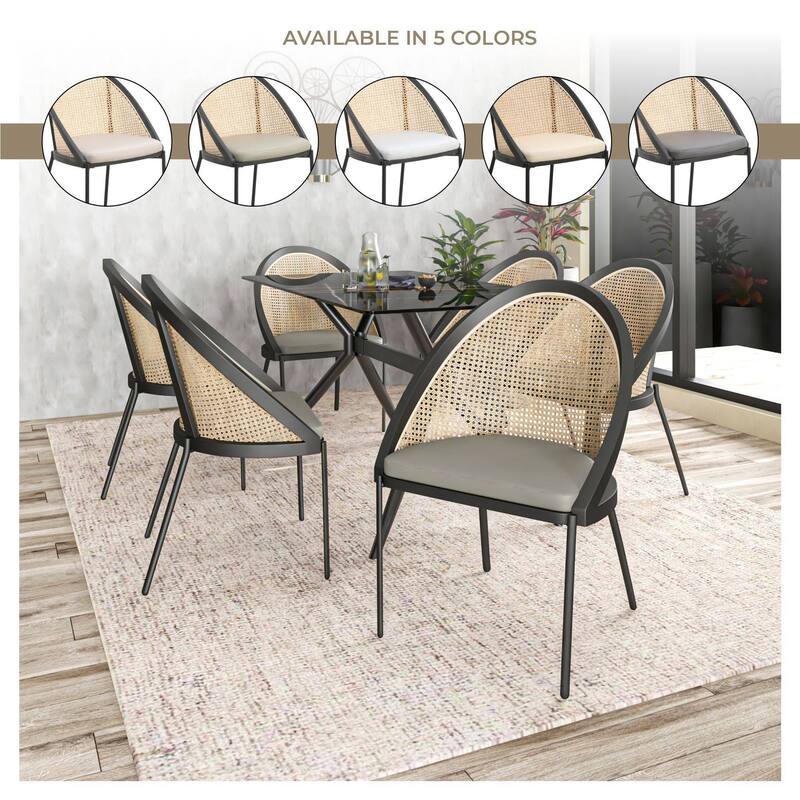 Urbane Modern Stylish Dining Chair with Vinyl Fabric Seat and Wicker Back for Dining Room & Kitchen, Set of 4
