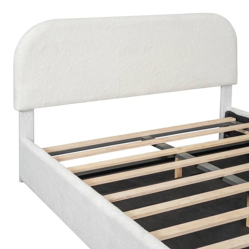 Full/Queen Size Upholstered Platform Bed with Hydraulic Lift Storage, Teddy Fleece Upholstery, and Sturdy MDF Frame