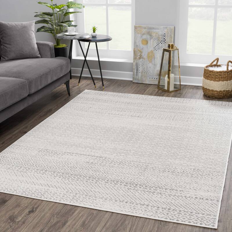 Hauteloom Tigris Modern Traditional Abstract Farmhouse Neutral Grey / Beige Area Rug - 5'3" x 7' - Grey, Ivory,Dark Grey / Tigris