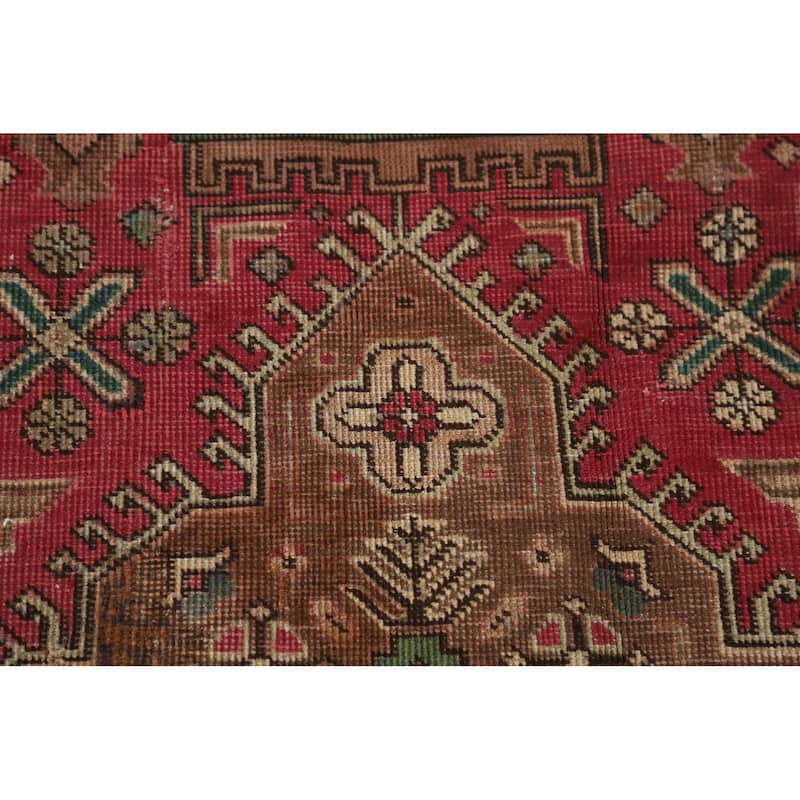 Geometric Pink Tabriz Persian Vintage Rug Hand-Knotted Wool Carpet - 6'7"x 9'9"