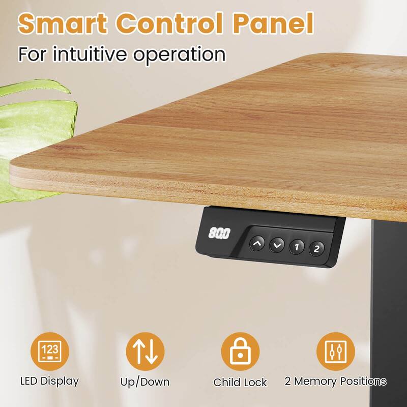 Costway 48” x 24” Electric Standing Desk with LED Display 2 Memory