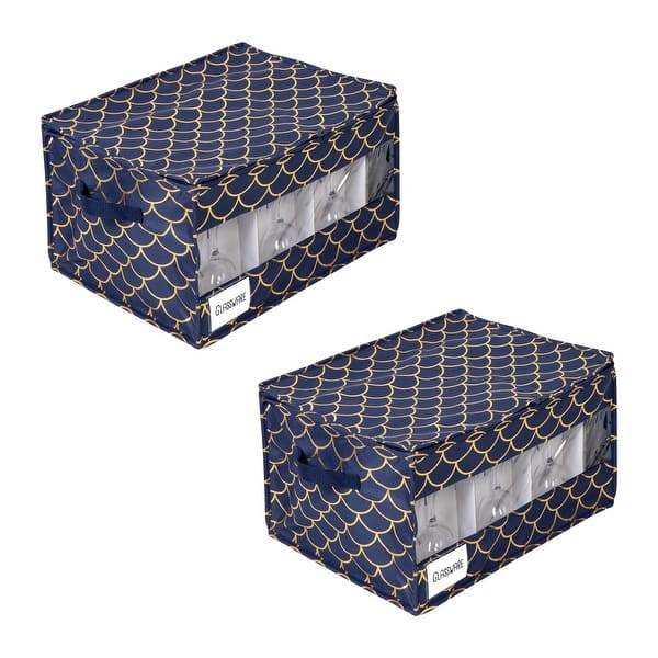 HoneyCanDo Navy/Gold Set of 2 Stemware Storage Boxes Bed Bath