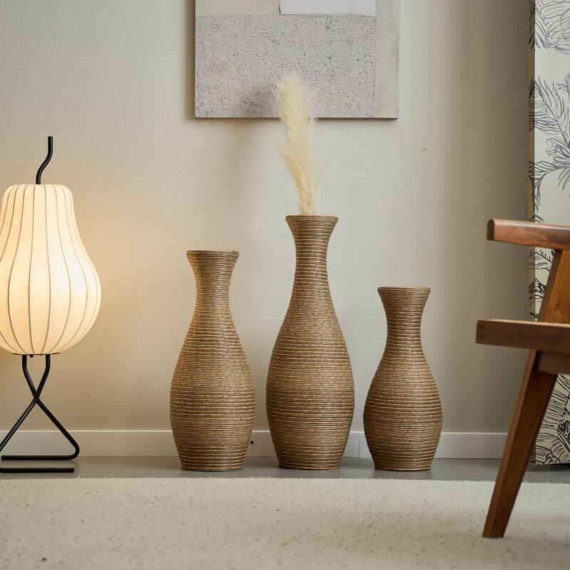 3-Piece Artificial Rattan Floor Vase - For Living Room Decoration, Entrance Or Hallway - For Dry Or Silk Flower Arrangements