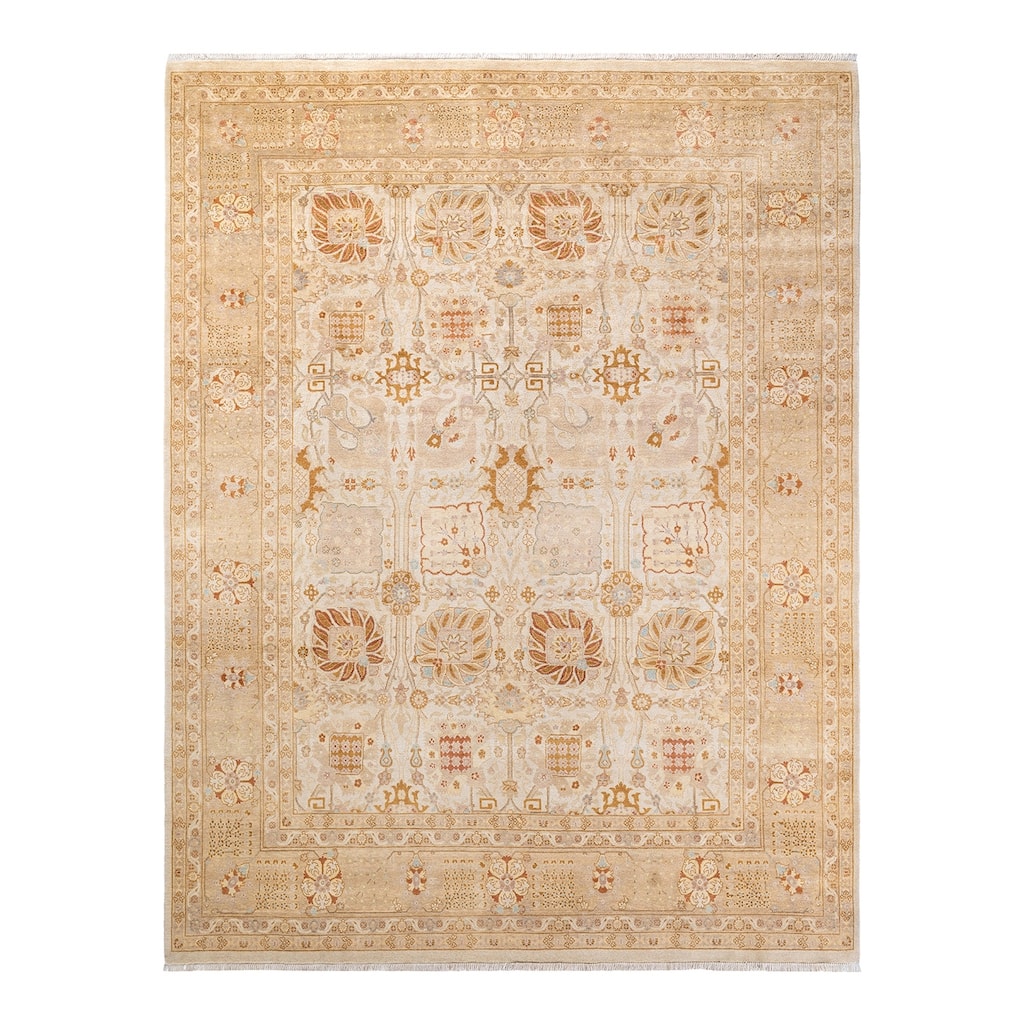 Overton Hand Knotted Wool Vintage Inspired Modern Contemporary Eclectic Ivory Area Rug - 10' 4" X 8' 0"