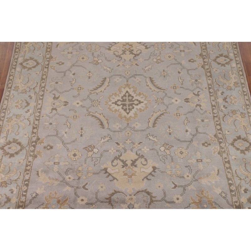 All-Over Gray Oushak Indian Area Rug Hand-Knotted Wool Carpet - 7'11"x 10'0"
