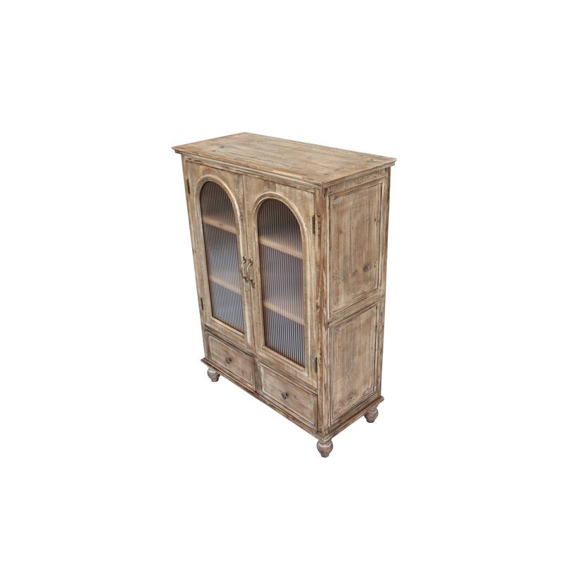 Farmhouse Storage Cabinet,Wood Kitchen Pantry Cabinet with 2 Glass Doors & 2 Drawers,Freestanding Buffet Cupboard with Shelves