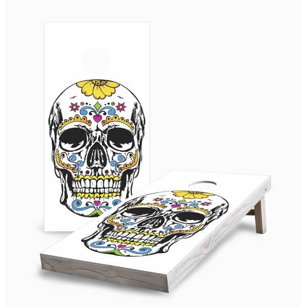 slide 2 of 7, Sugar Skull One Cornhole Game (Choose Wraps or Boards) 2x4 Boards (24" x 48") - Include ALL Accessories