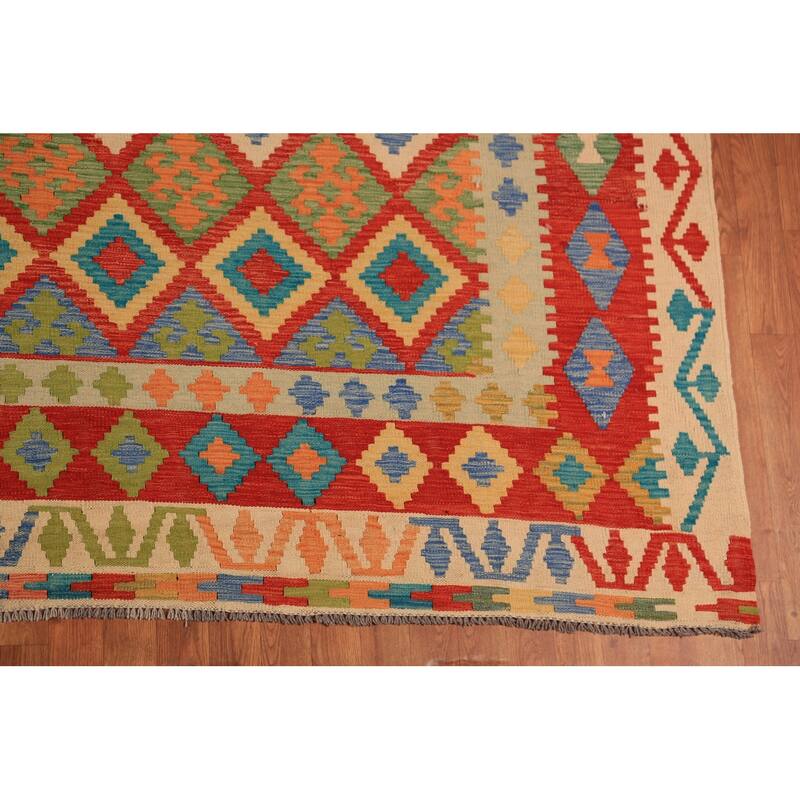South Western Style Kilim Oriental Large Rug Flatweave Wool Carpet - 10'4"x 16'0"