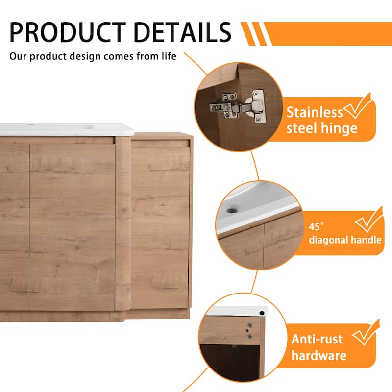 Bathroom Vanity With Sink In 36/40/48/52/60/64/84/92 Inch, Freestanding Bathroom Vanity With Doors and Adjustable Shelf