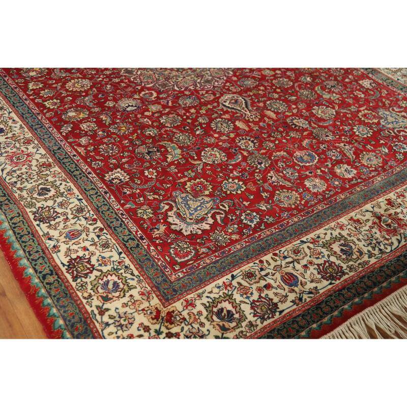 Hand Knotted Oriental 100% Wool Carpet Traditional Floral Red Tabriz Area Rug - 11' 3'' X 8' 1''