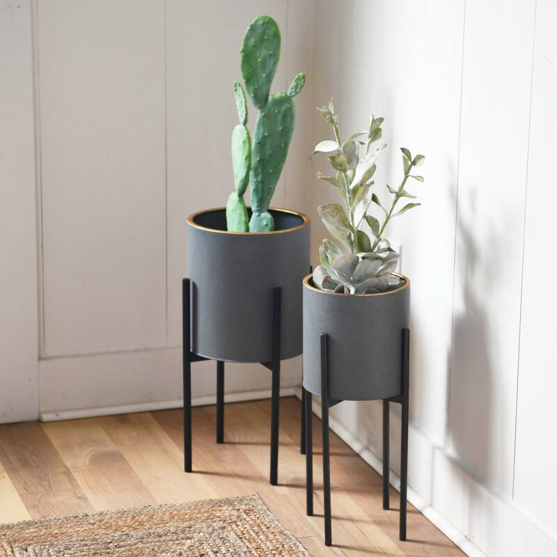 Embossed Metal Planters with Stand