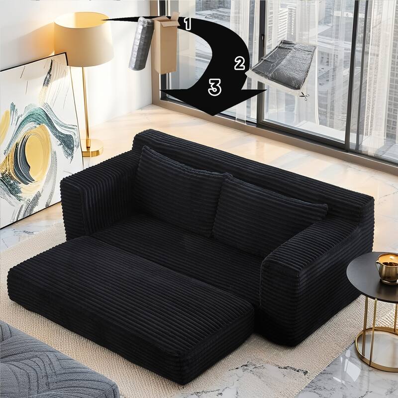 Minimalist Loveseat Sofa Bed with Steel Frame, 2-Seater Settee with Square Armrests for Living Room Apartment